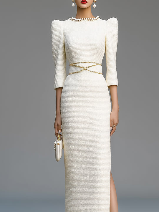 Off-White Tweed Slim Slit Dress