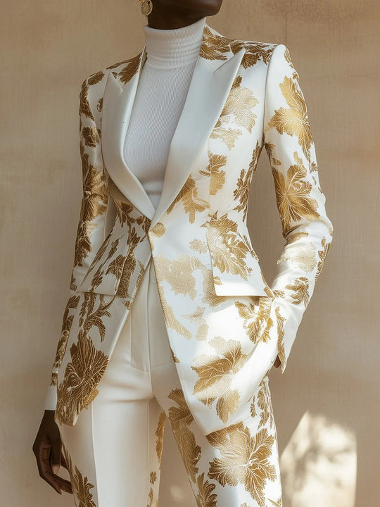 【24-hour shipping】Glamorous Satin Blazer with Exquisite Print Design