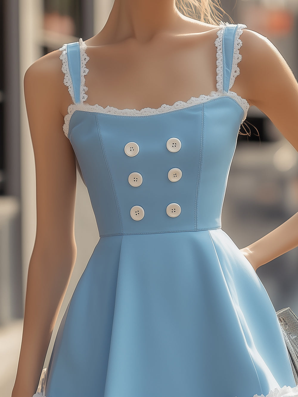 Lace Trim A-line Short Dress