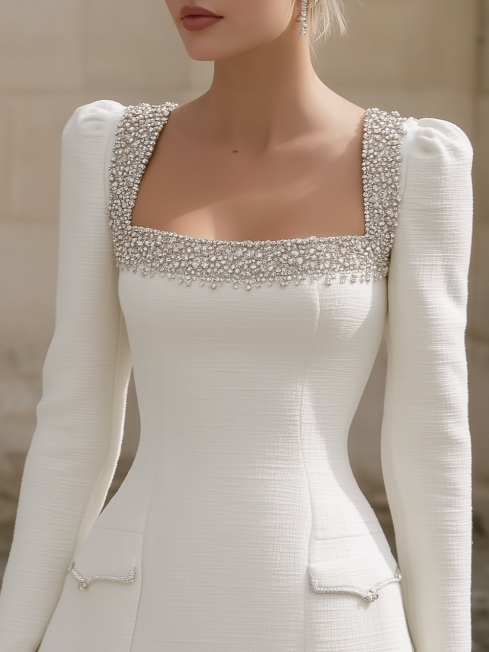 Square Neck Rhinestone Dress