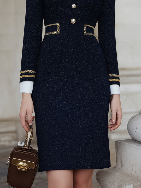 Navy Blue Chanel Style Straight Dress