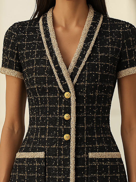Plaid Mini Dress In Black And Gold