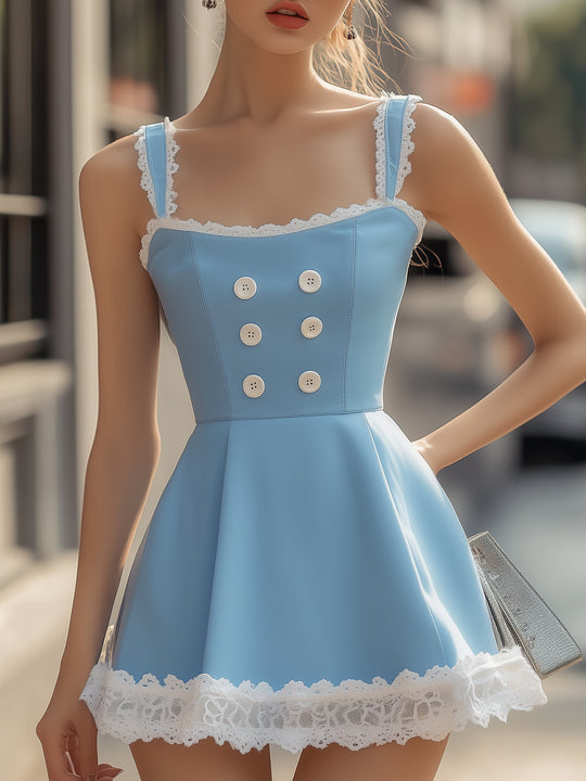 Lace Trim A-line Short Dress