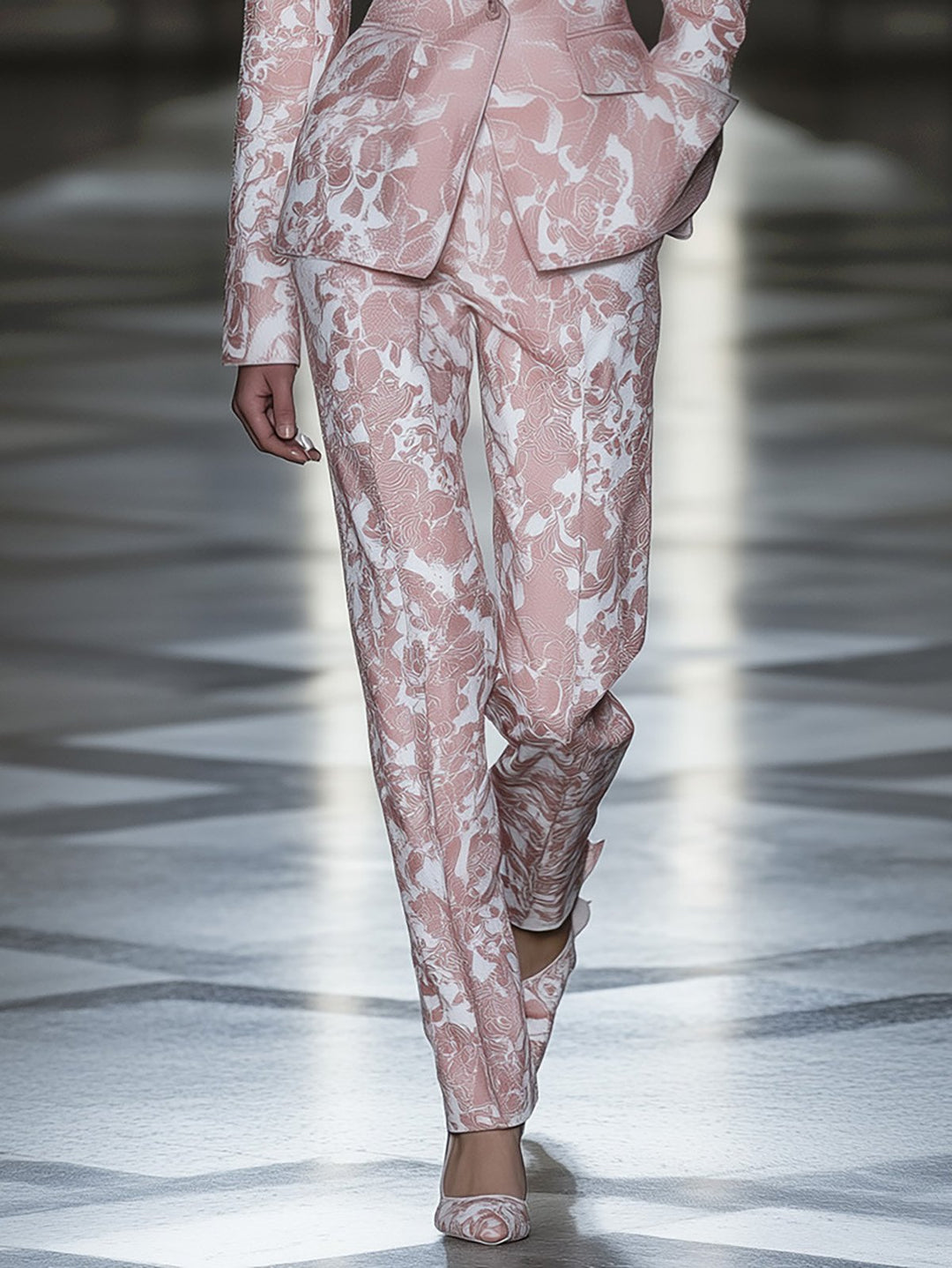 Modern Romance Pink Floral Satin Blazer and Trousers