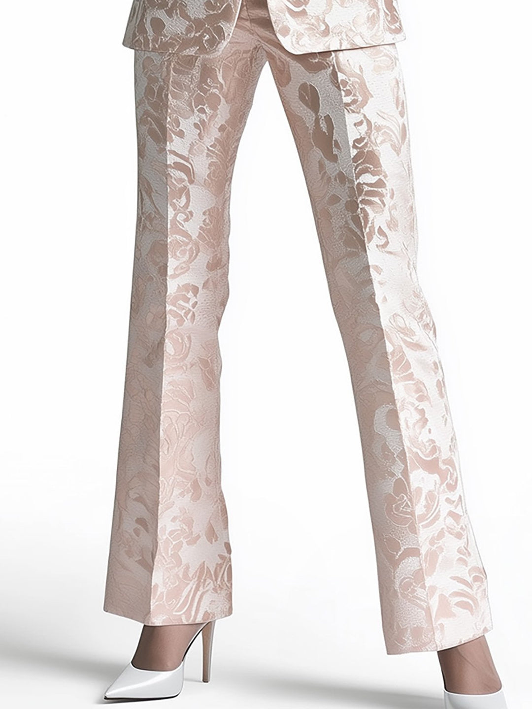 Fashionable Brocade Suit in Pink and White - Pants