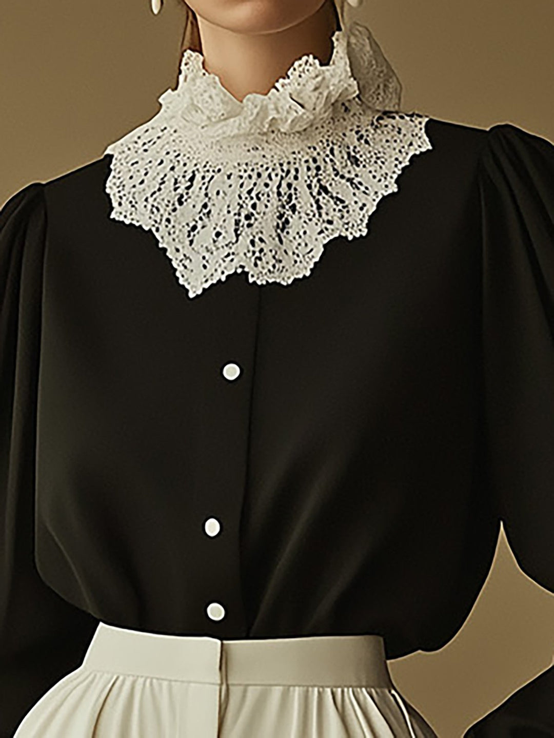 Lace Detail Shirt and Pants Set - Shirt