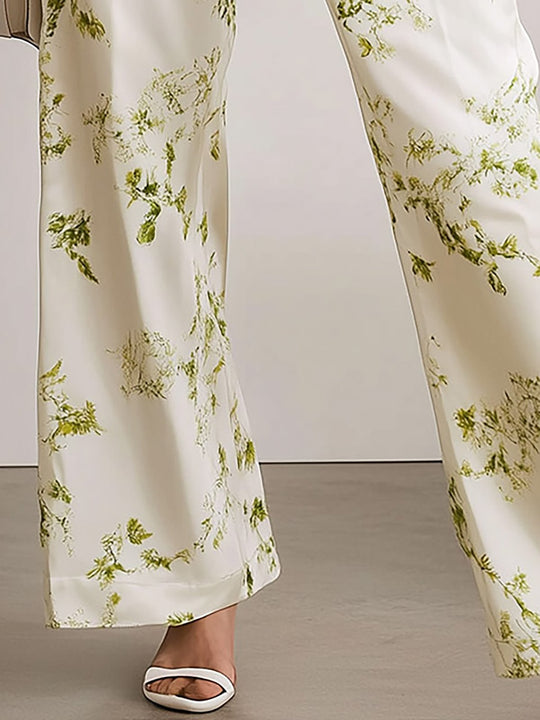 Elegant Satin Floral Shirt Set - Pants