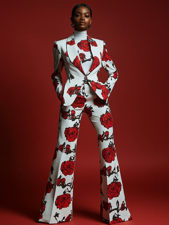 Striking Rose Pattern Blazer with Matching Pants