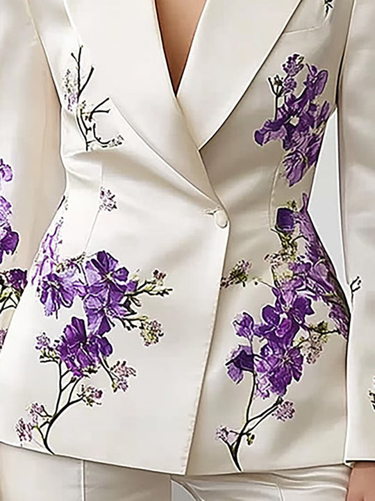 Purple Floral Satin Suit Ensemble - Blazer