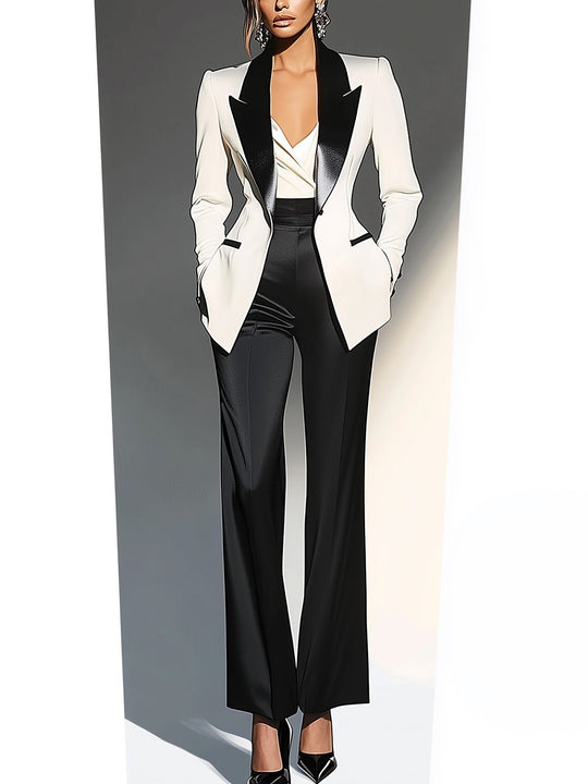 Black Satin Collar White Blazer