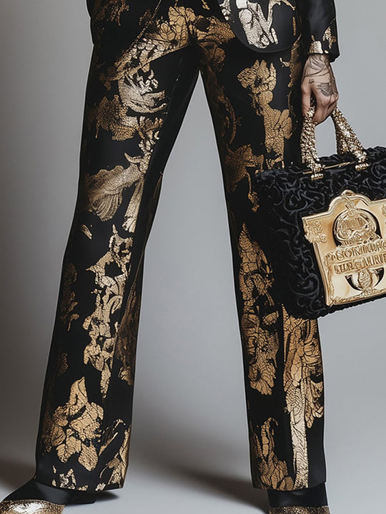 Baroque Glam Black and Gold Embellished Satin Suit