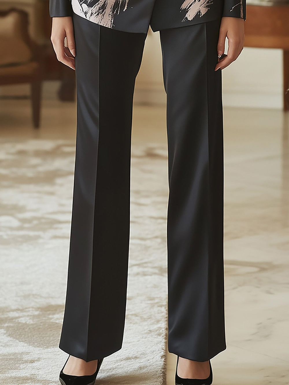 Elegant Satin Print Suit - Pants