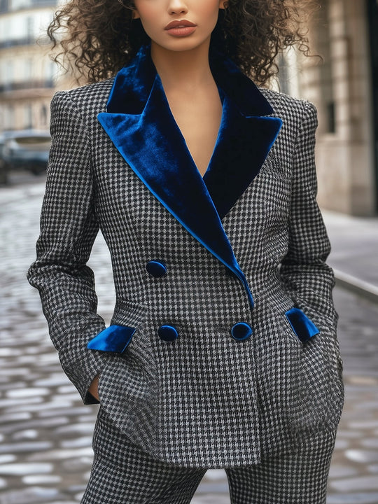 Grey Houndstooth Contrast Woolen Suit