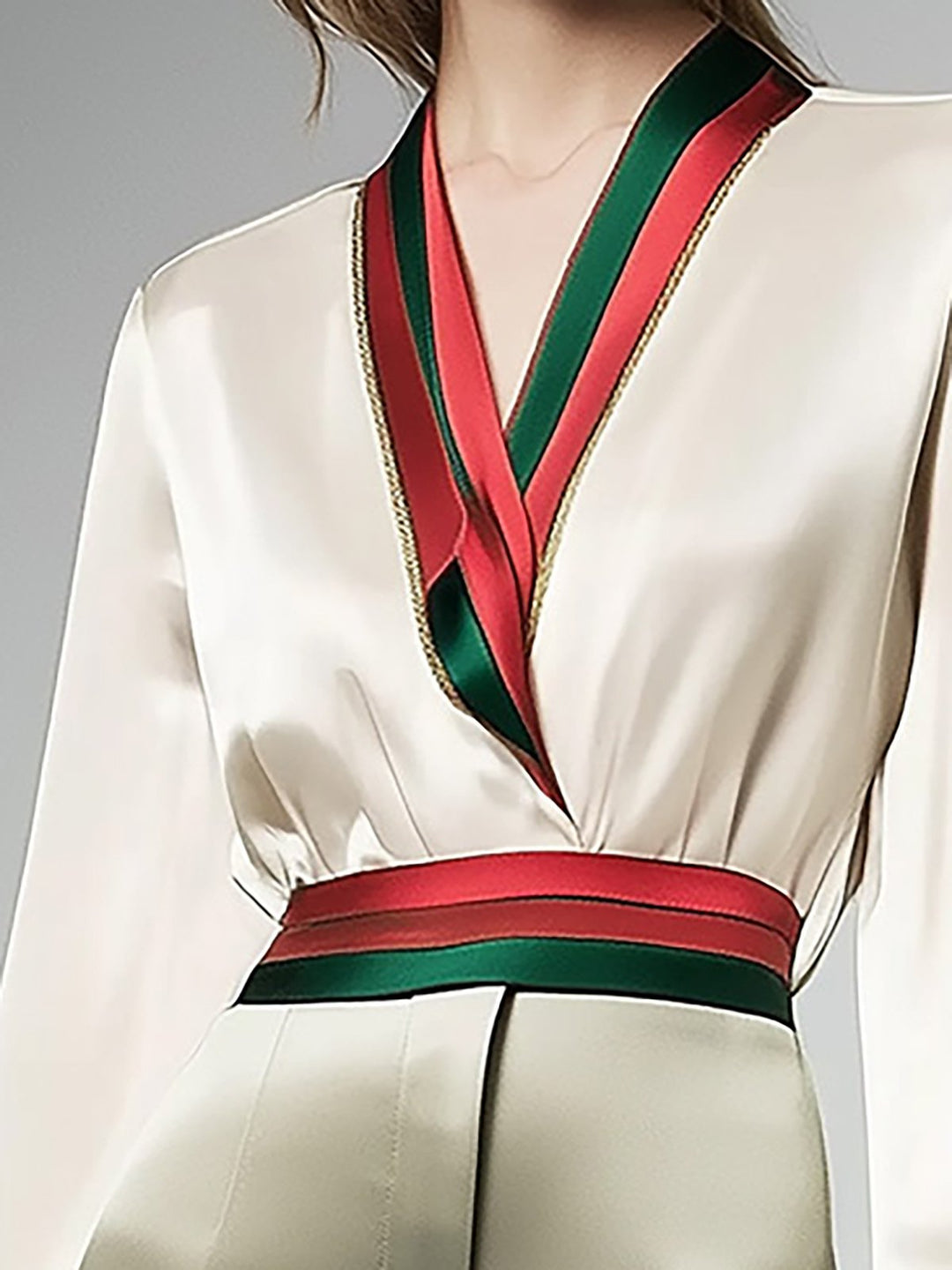 Sophisticated Satin Shirt Set with Bold Trim- Shirt