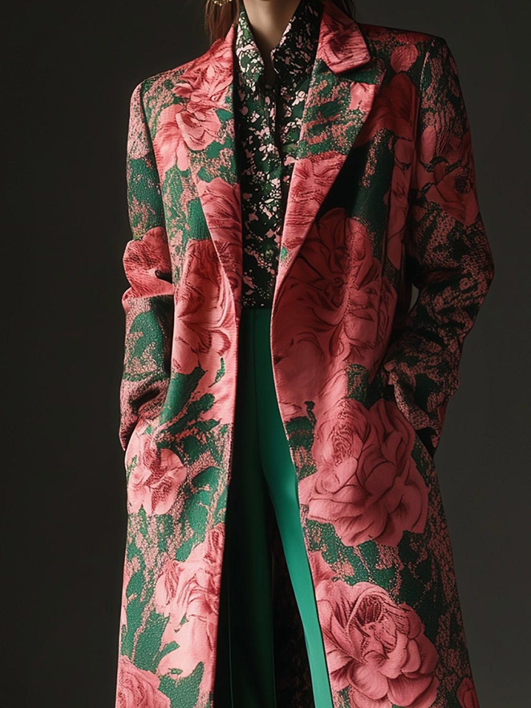 Rose Garden Elegance Satin Overcoat