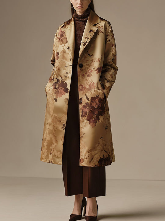 Elegance in Bloom Beige Satin Coat