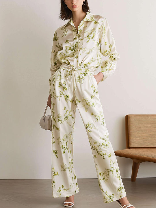 Elegant Satin Floral Shirt Set