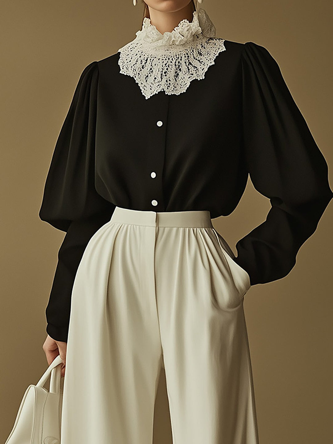 Lace Detail Shirt and Pants Set - Shirt