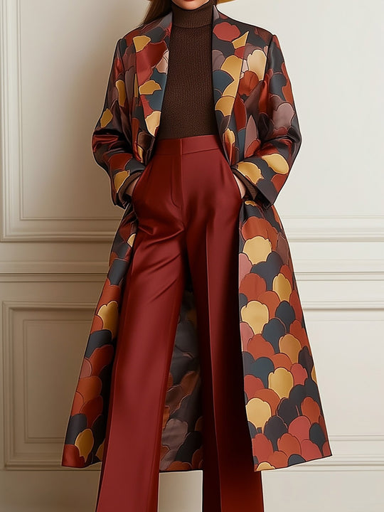 Warm-Toned Patterned Satin Coat