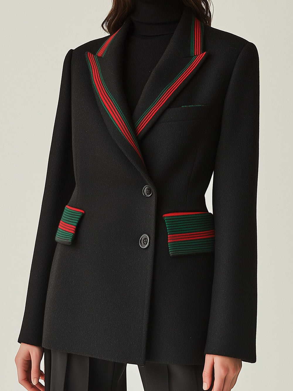 Stylish Black Blazer with Colorful Contrast Color Accents