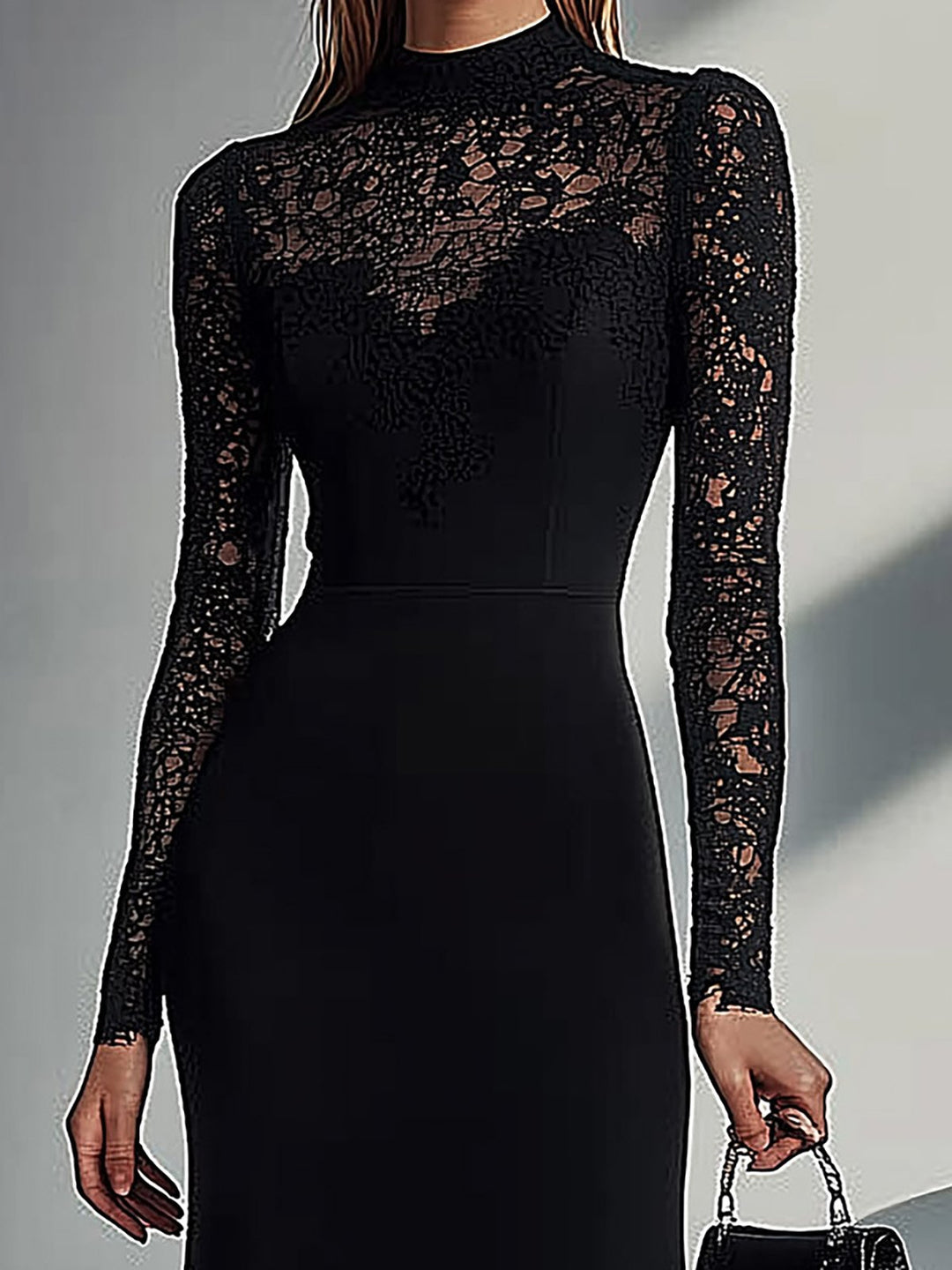 Classic Black Lace-Trimmed Sheath Dress