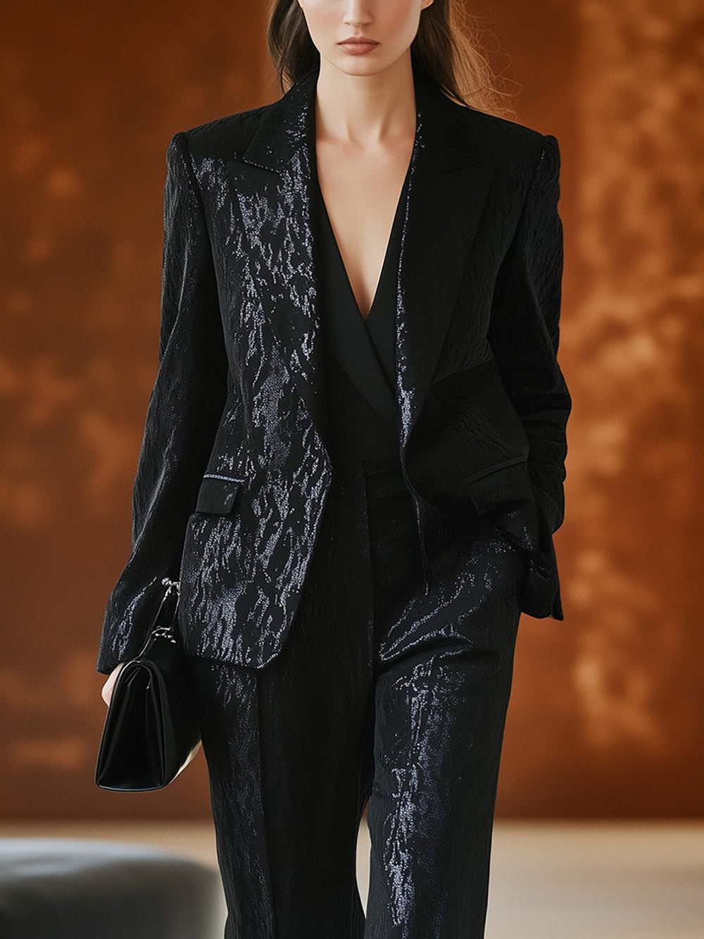 Elegant Black Satin Suit