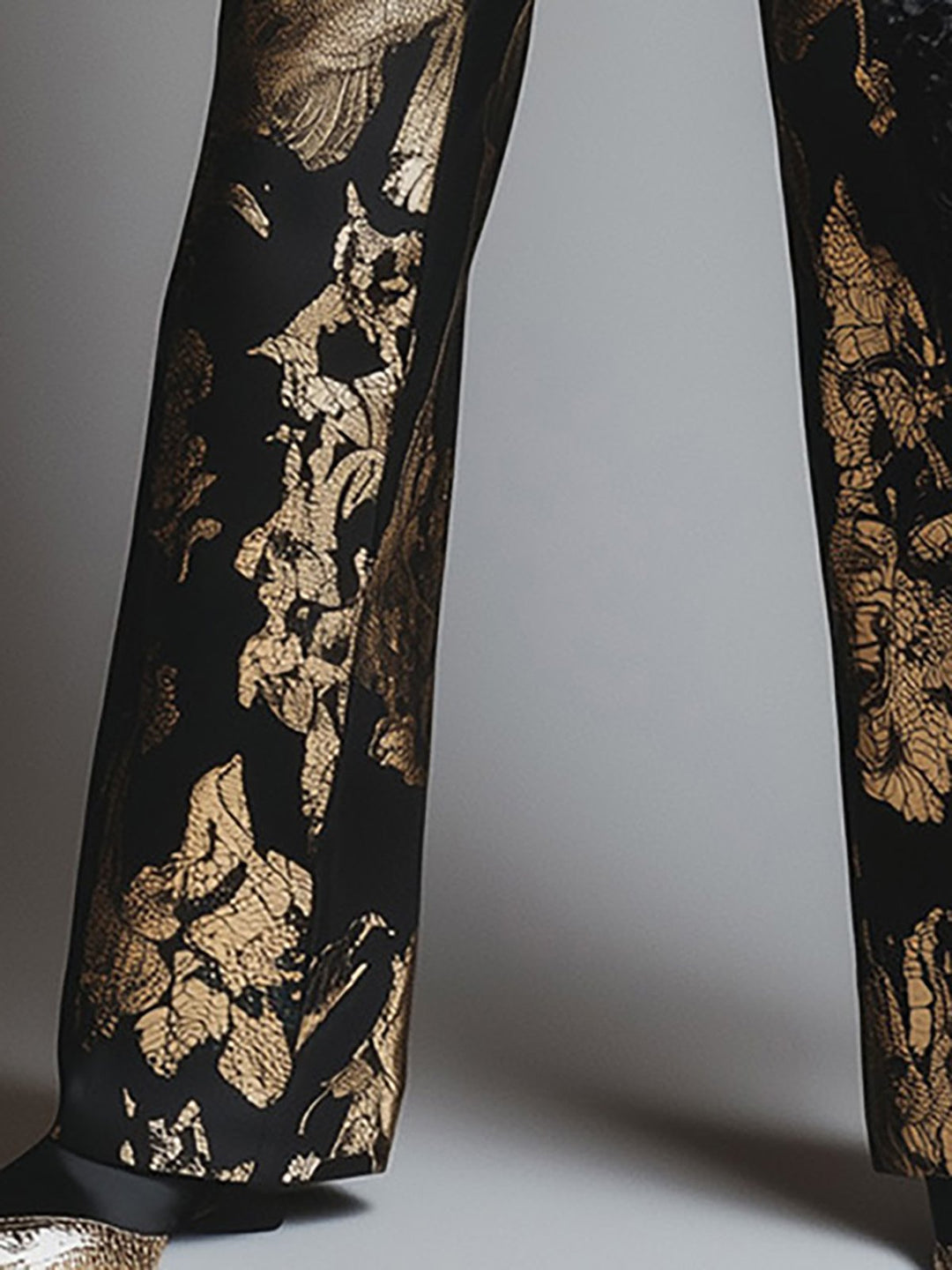 Baroque Glam Black and Gold Embellished Satin Suit - Pants