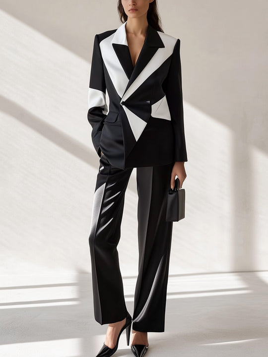 Elegant Monochrome Suit with Geometric Print