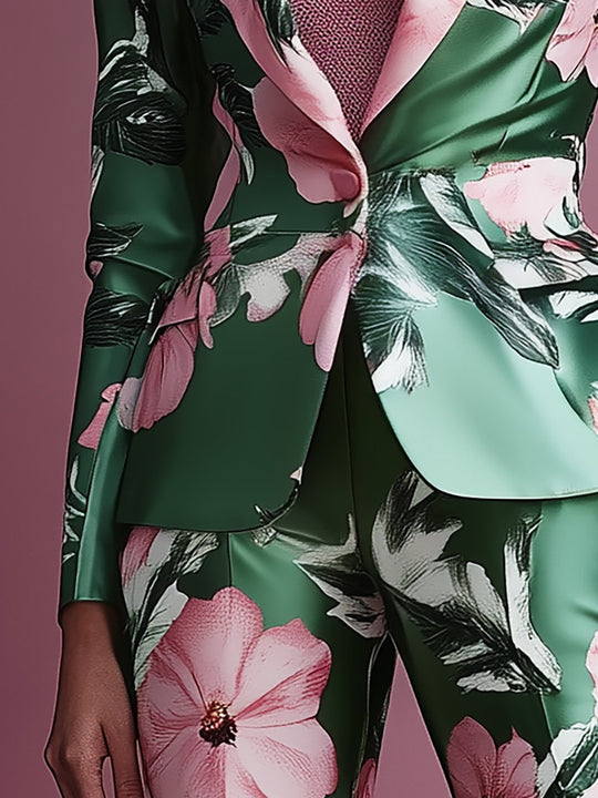 Dreamy Pink-Green Satin Print Blazer Set-Blazer