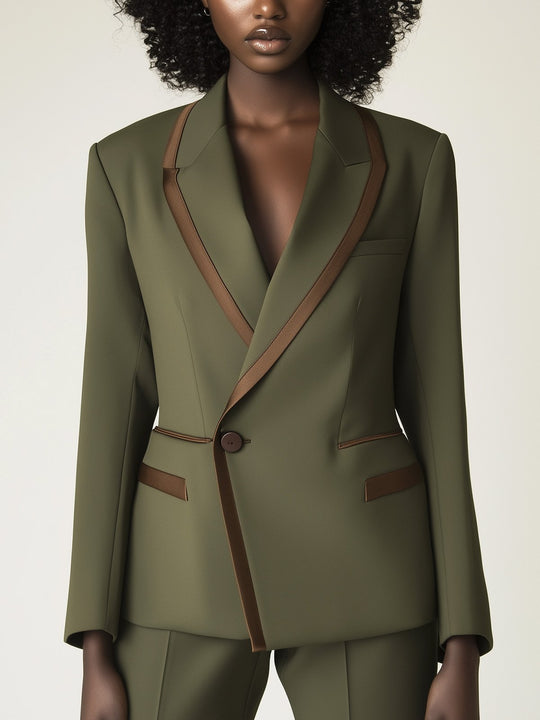 Chic Olive Blazer with Brown Accents