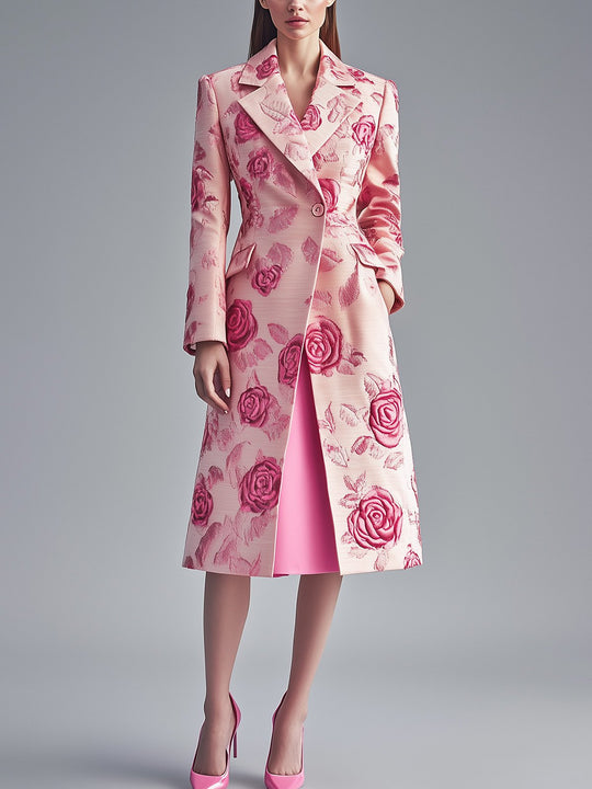 Romantic Rose Patterned Blush Satin Overcoat