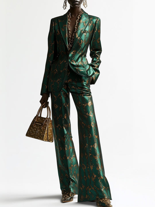 Chic Emerald Green Suit with Gold Accents