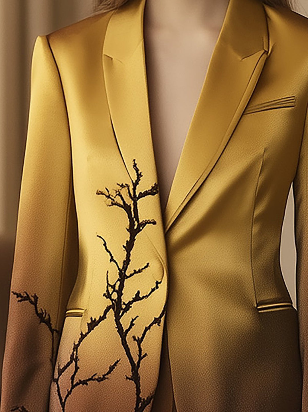 Ombre Satin Suit with Branch Detail - Blazer