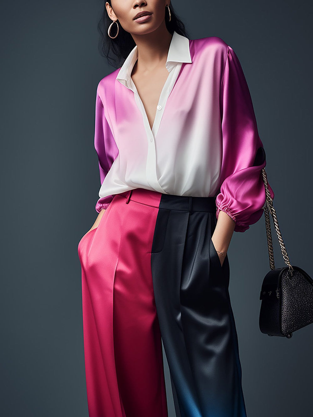 Colorful Gradient Satin Shirt and Pants Set