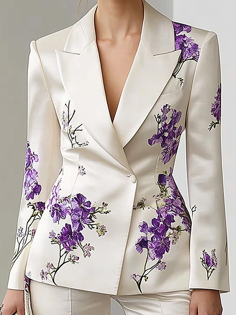 Purple Floral Satin Suit Ensemble - Blazer