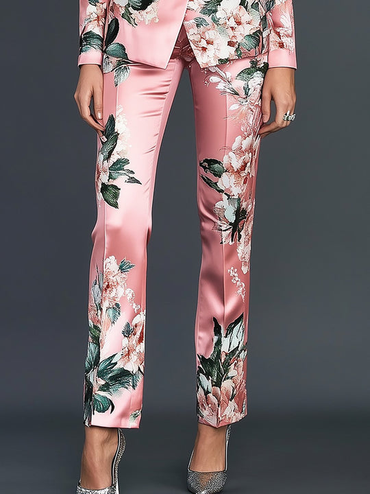 Blossom in Style Pink Floral Satin Suit - Pants