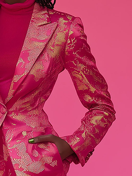 Trendy Pink and Gold Patterned Suit - Blazer