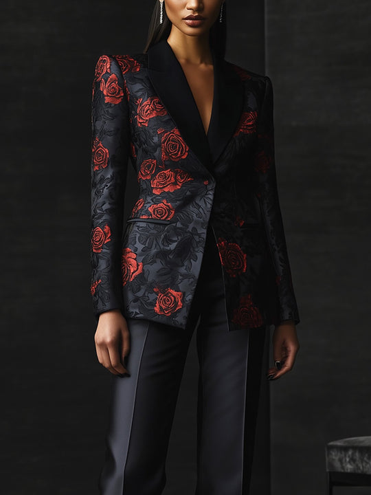 Sophisticated Floral Jacquard Ensemble - Blazer