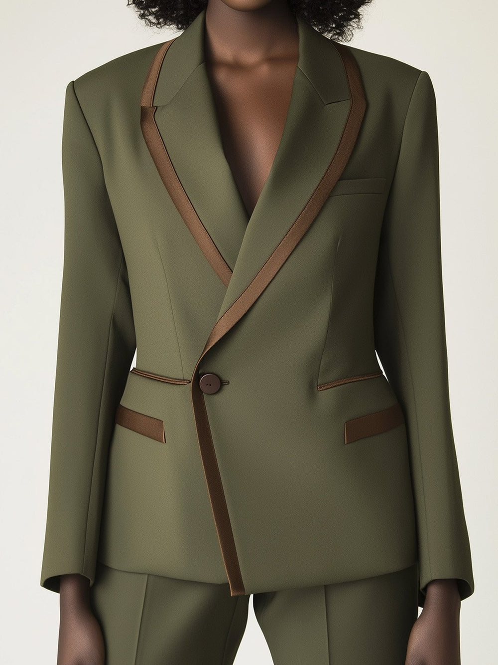 Chic Olive Blazer with Brown Accents