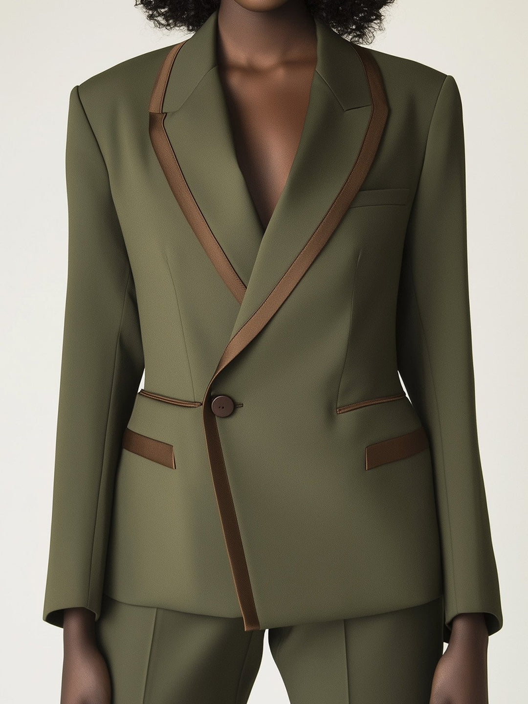 Chic Olive Blazer with Brown Accents
