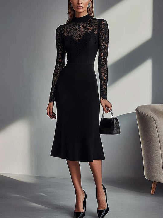 Classic Black Lace-Trimmed Sheath Dress