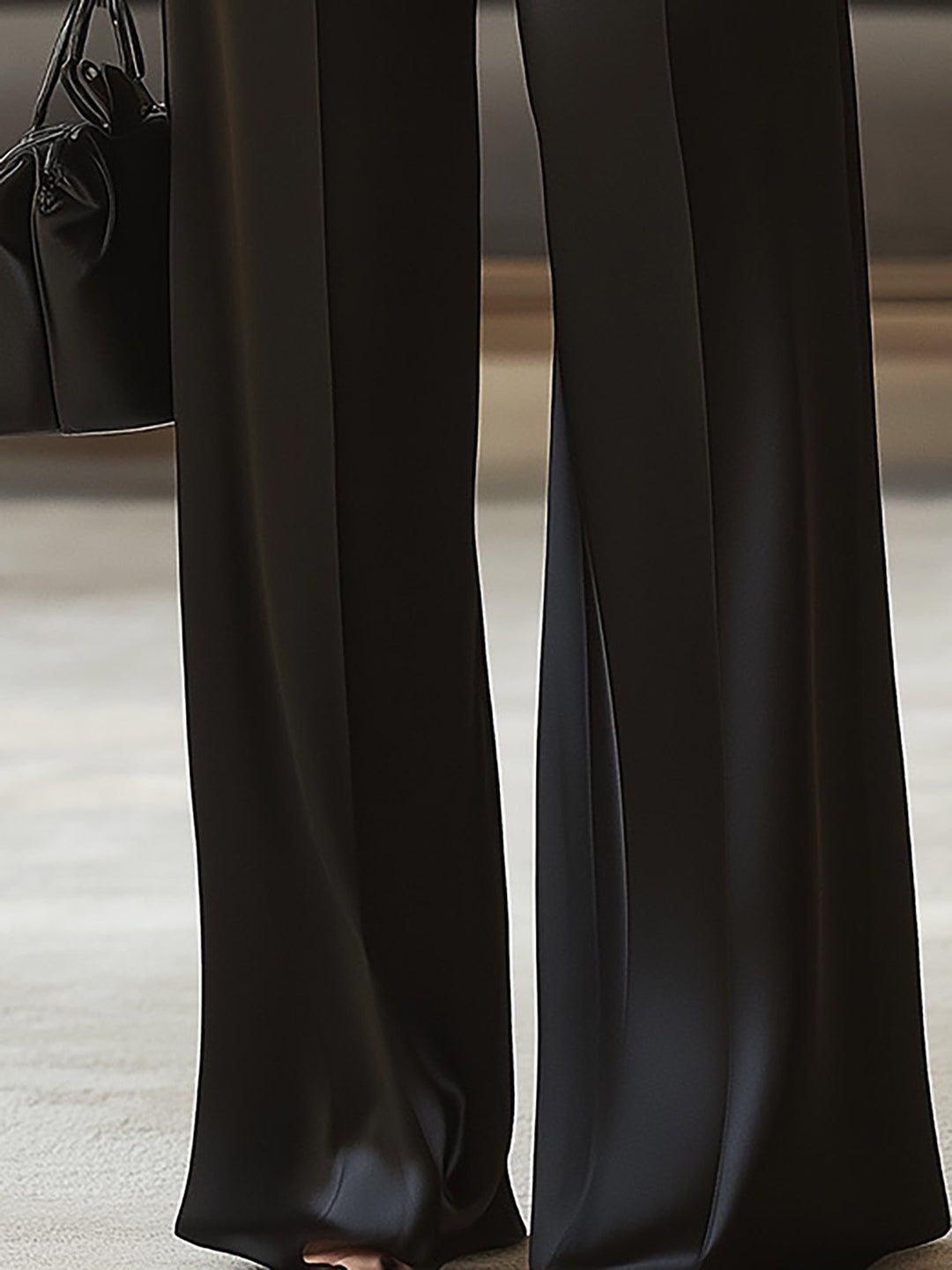 Black Satin Ensemble with 3D Rose Detail - Pants