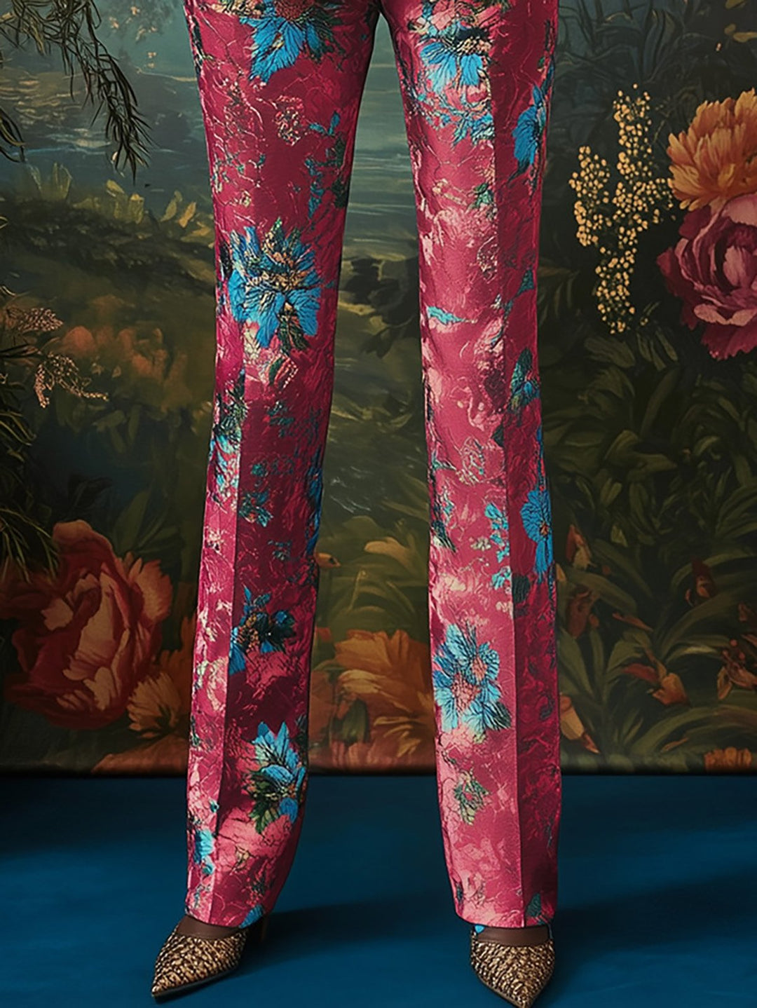 Floral Luxe Pink and Blue Blazer Ensemble - Pants