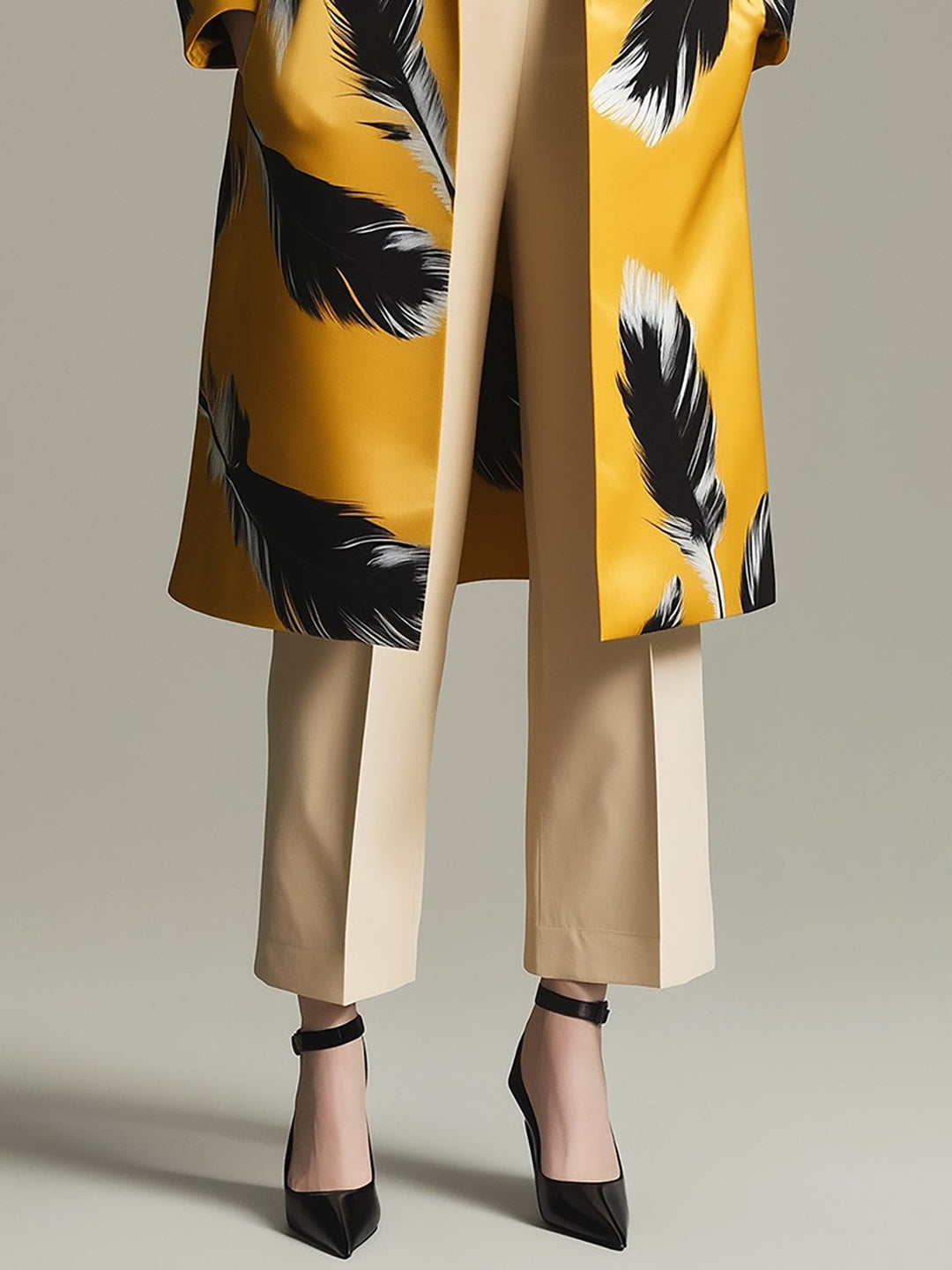 Elegant Feather Pattern Satin Trench