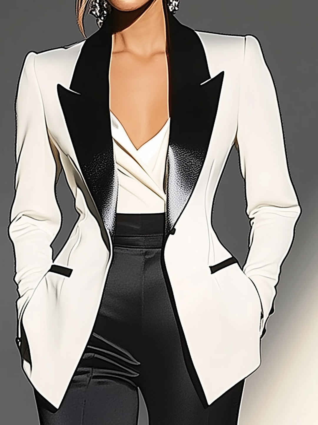 Black Satin Collar White Blazer