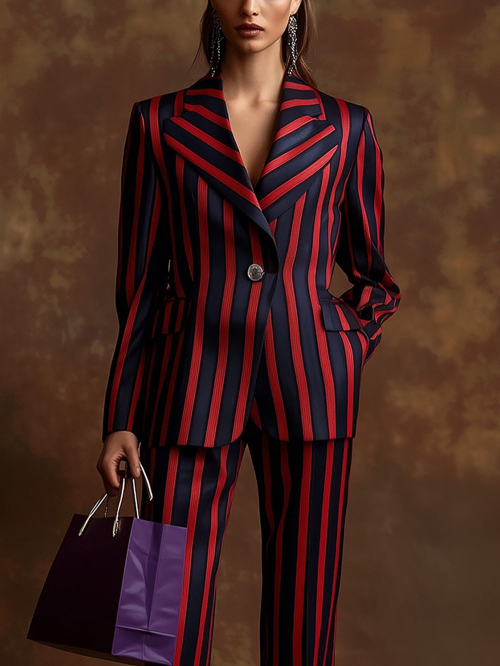 Elegant Red and Navy Stripe Ensemble