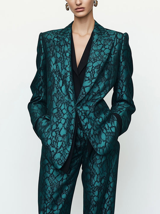 Chic Teal Patterned Suit Ensemble