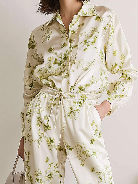 Elegant Satin Floral Shirt Set - Shirt