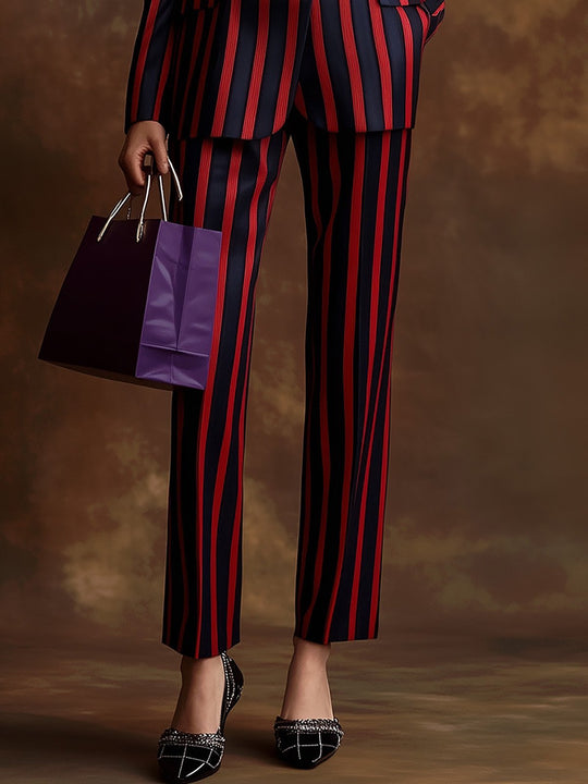 Elegant Red and Navy Stripe Ensemble