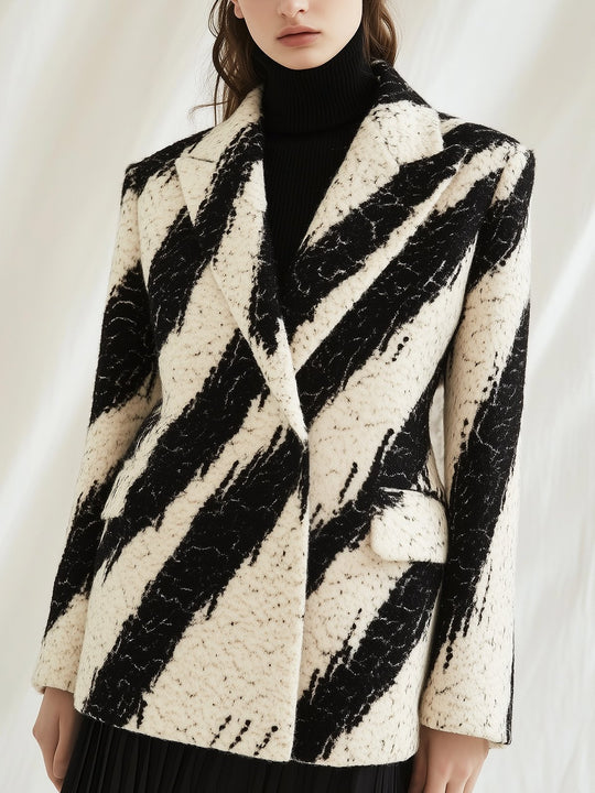 Bold Black and White Color Block Abstract Print Blazer